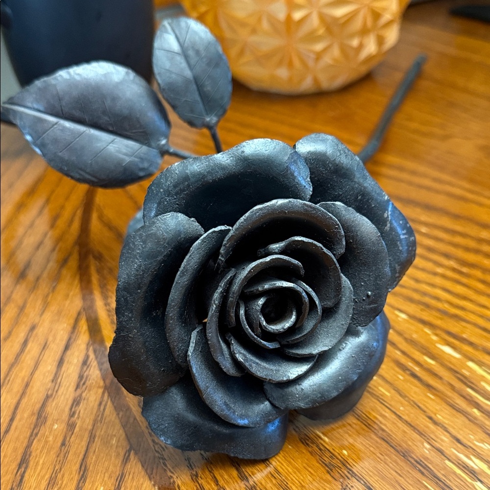 Welded Black Metal Steel Rose Hand-Forged Sculpture Blacksmith Metalwork - Picture 5 of 15